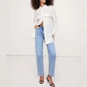 Banana Republic, OVERSIZED MATTE SILK UTILITY SHIRT, SM , NWT, black